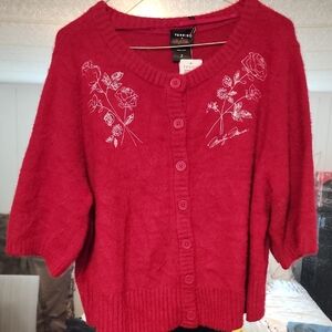 Torrid Red Women's Cardigan with Floral Embroidery
